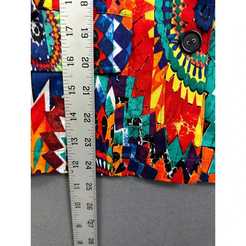 Chicos Women's Multi Color Geometric Sunburst Print Button‎ Front Jacket Size 1